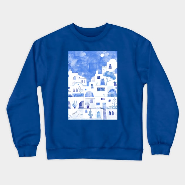 Santorini Oia Greek Island Watercolor Crewneck Sweatshirt by NicSquirrell